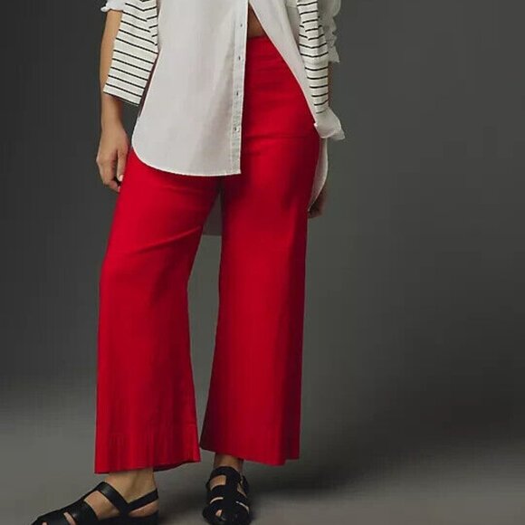 Anthropologie Maeve 26P The Colette Cropped Wide-Leg Pants 26 P Bright Red NWOT - Picture 4 of 4